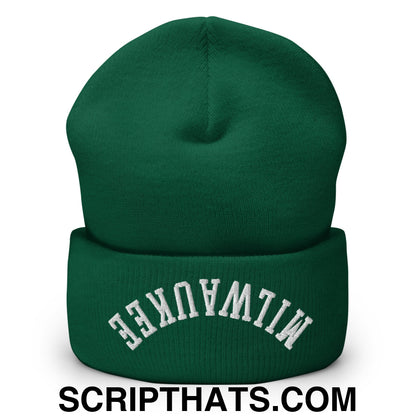 Upside Down Milwaukee Embroidered Cuffed Knit Beanie Spruce