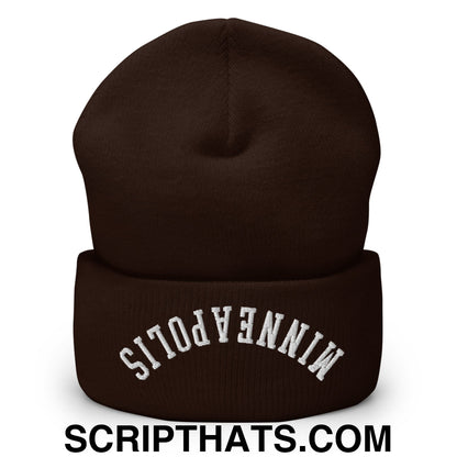 Upside Down Minneapolis Embroidered Cuffed Knit Beanie Brown