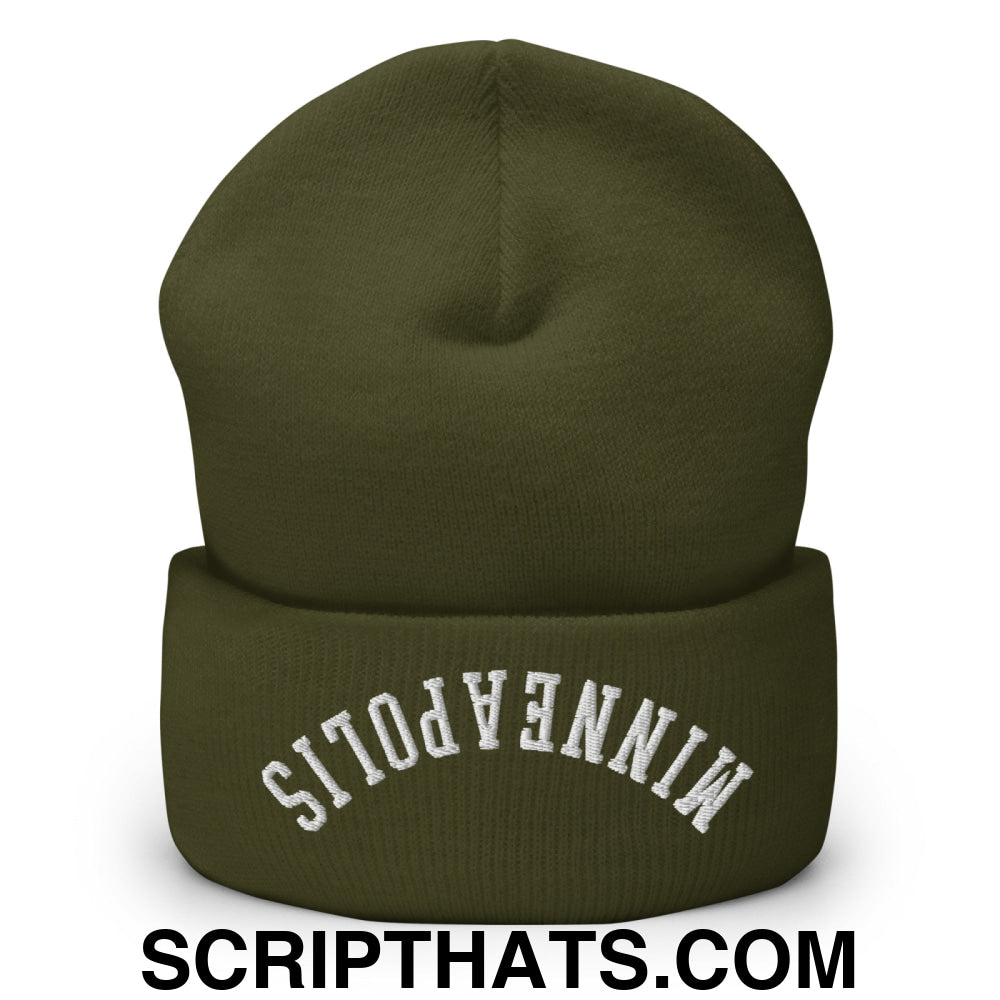 Upside Down Minneapolis Embroidered Cuffed Knit Beanie Olive