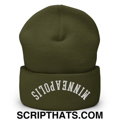Upside Down Minneapolis Embroidered Cuffed Knit Beanie Olive