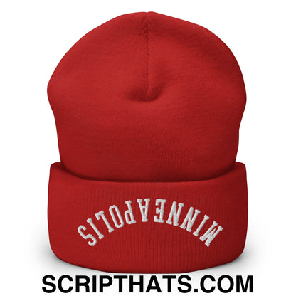 Upside Down Minneapolis Embroidered Cuffed Knit Beanie Red