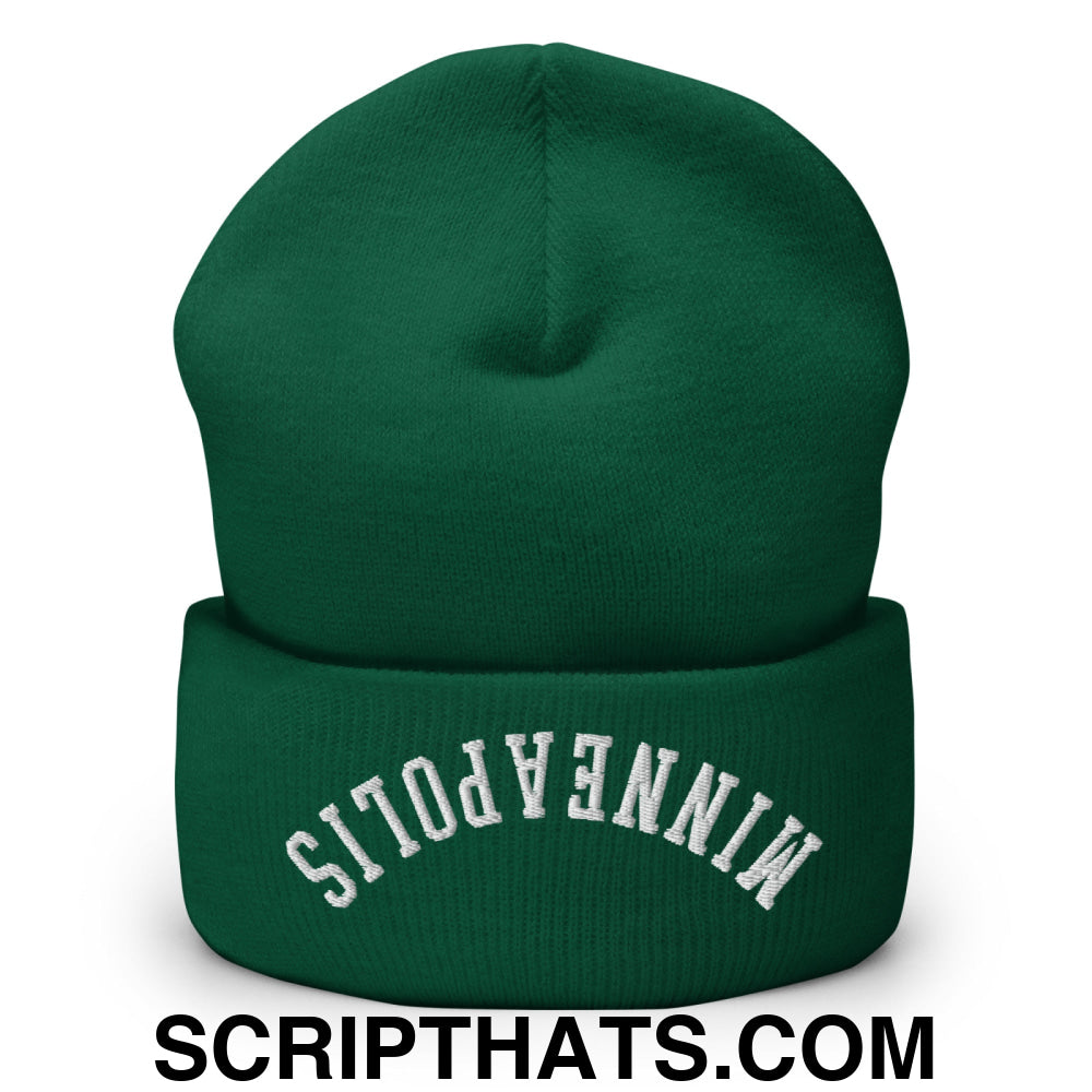 Upside Down Minneapolis Embroidered Cuffed Knit Beanie Spruce