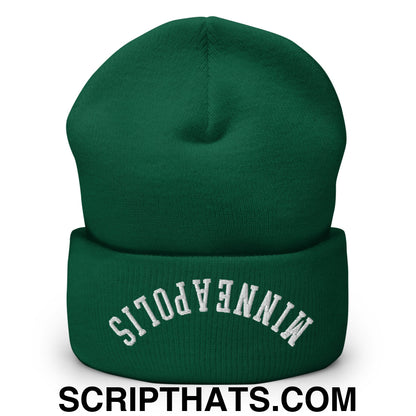 Upside Down Minneapolis Embroidered Cuffed Knit Beanie Spruce