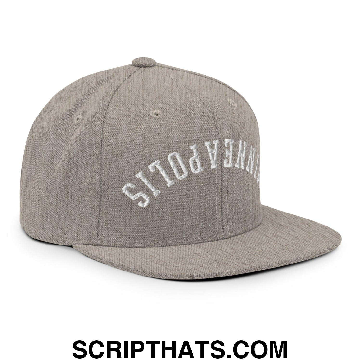 Upside Down Minneapolis Embroidered Flat Bill Brim Snapback Hat Heather Grey