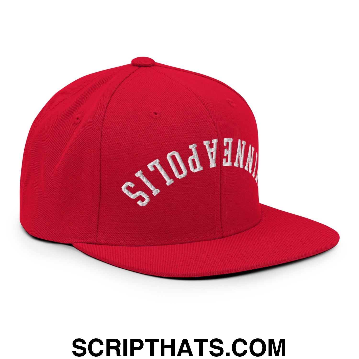 Upside Down Minneapolis Embroidered Flat Bill Brim Snapback Hat Red