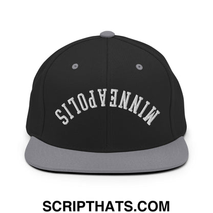 Upside Down Minneapolis Embroidered Flat Bill Brim Snapback Hat Black Silver