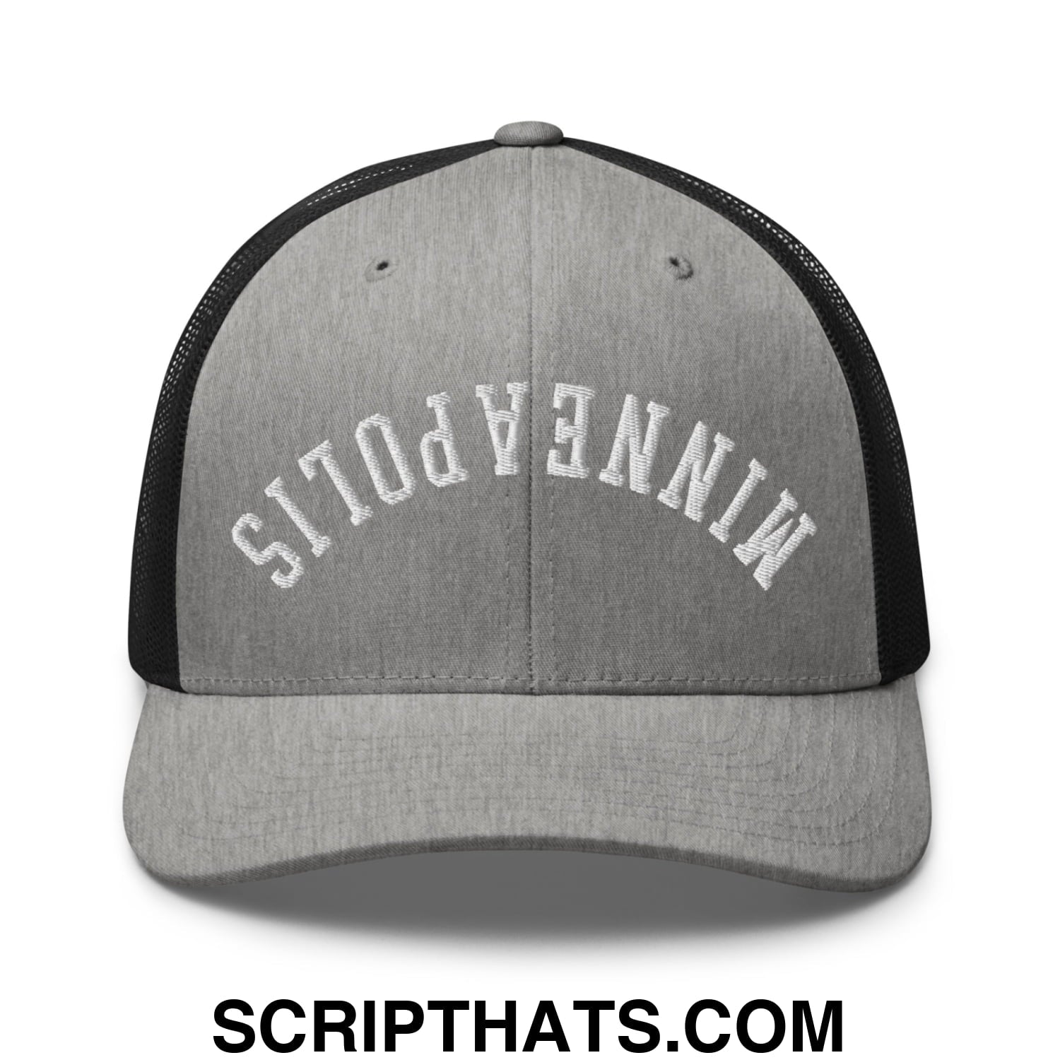 Upside Down Minneapolis Embroidered Mesh Trucker Hat Heather Black