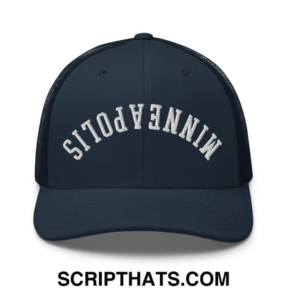 Upside Down Minneapolis Embroidered Mesh Trucker Hat Navy
