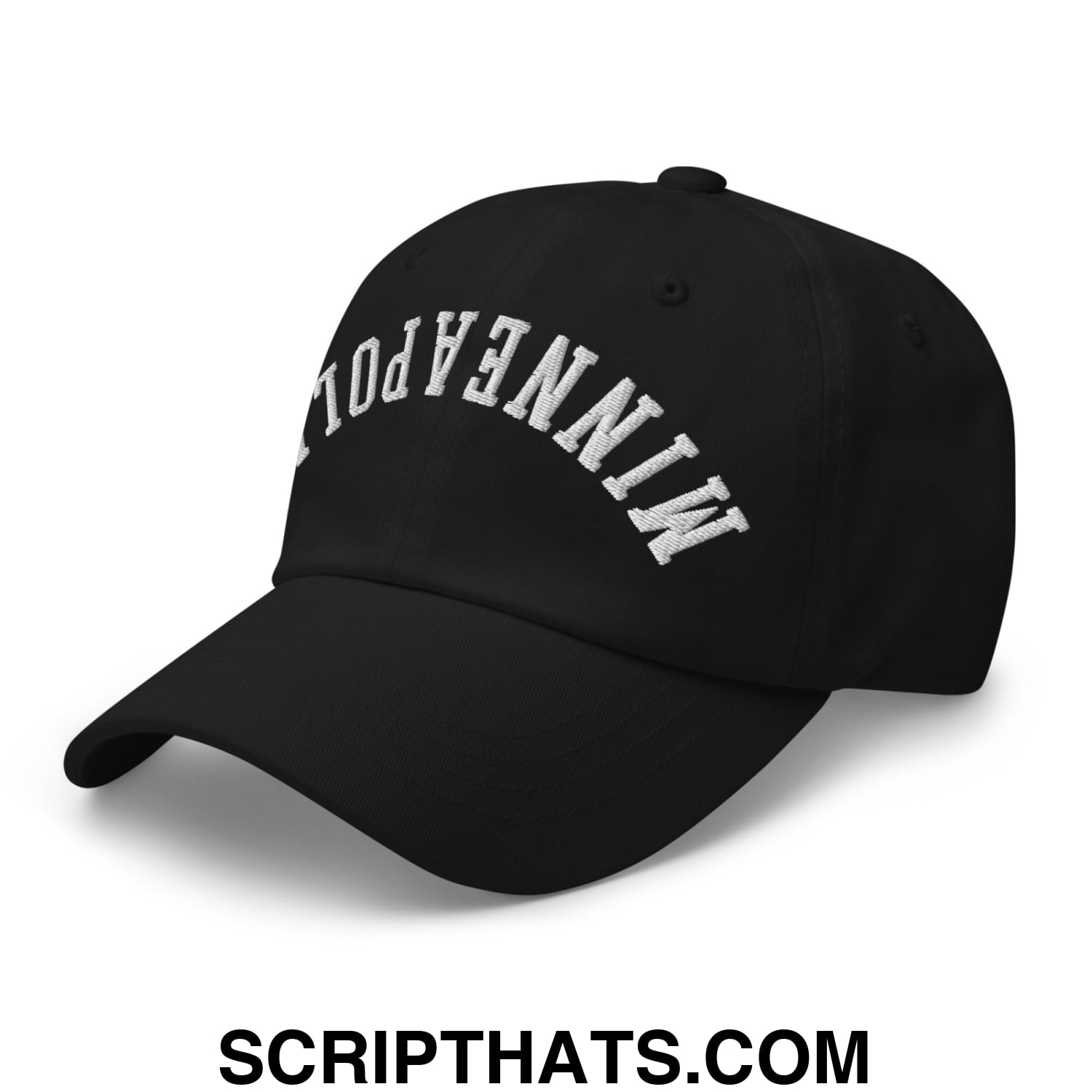 Upside Down Minneapolis Embroidered Unstructured Dad Hat Black