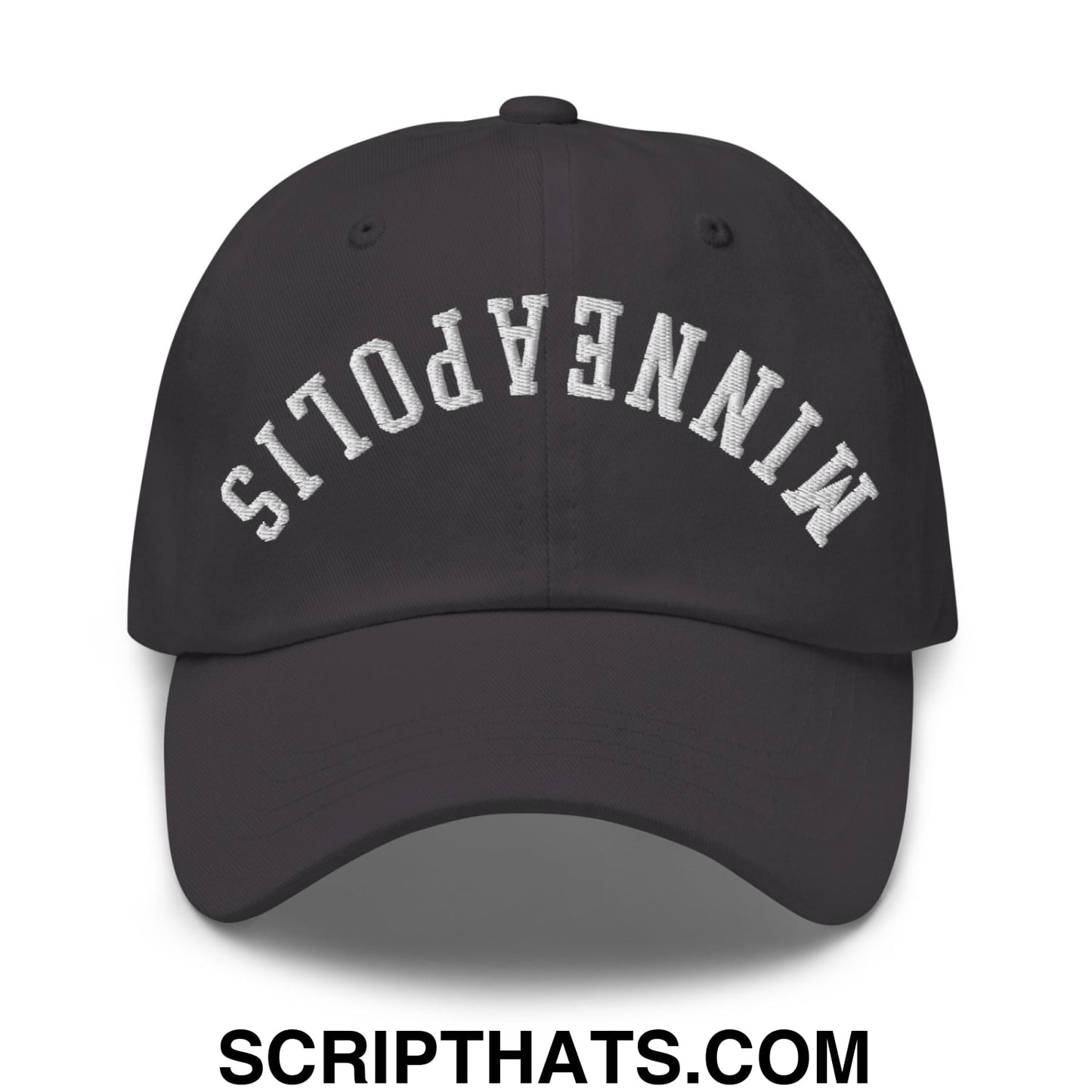 Upside Down Minneapolis Embroidered Unstructured Dad Hat Dark Grey