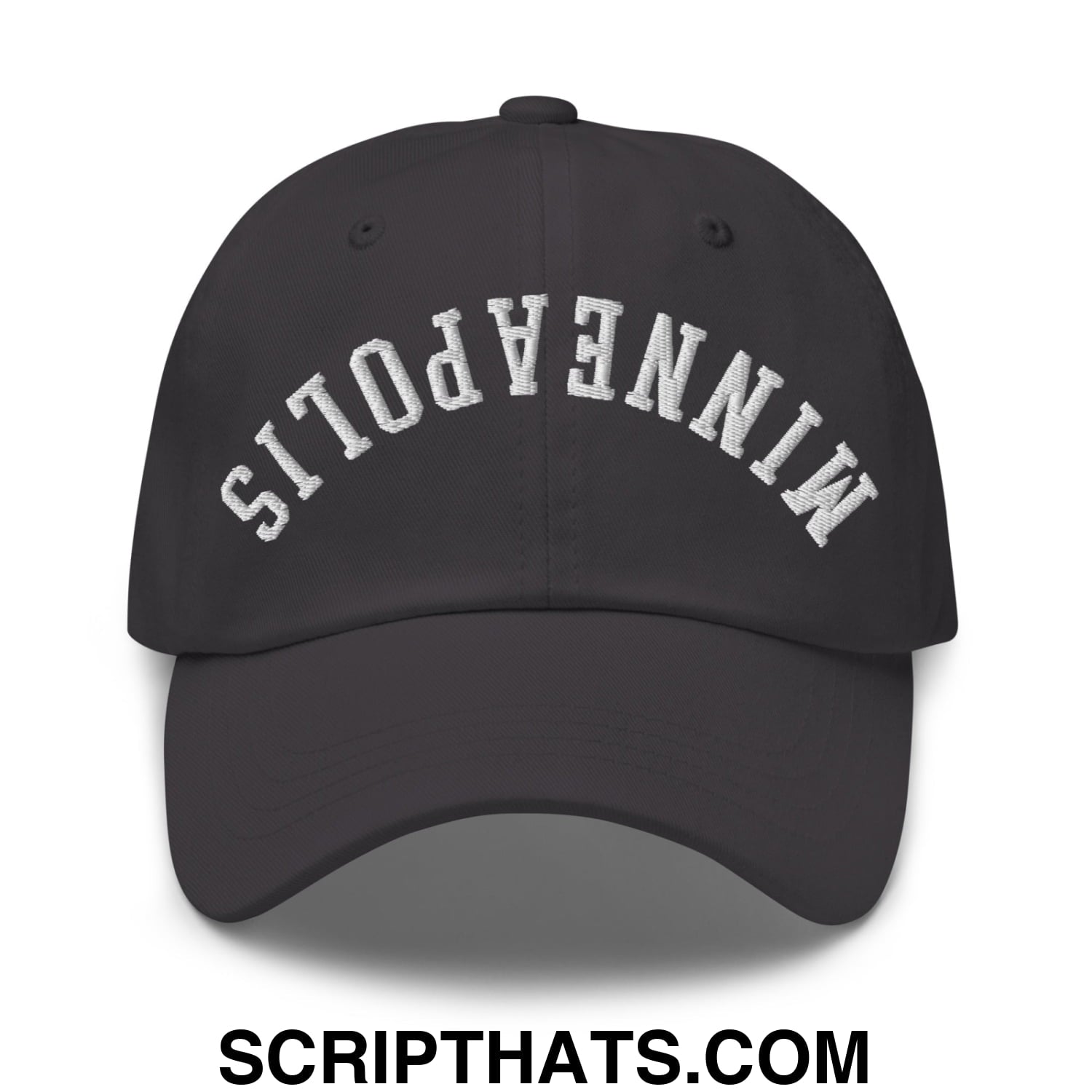 Upside Down Minneapolis Embroidered Unstructured Dad Hat Dark Grey