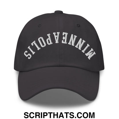 Upside Down Minneapolis Embroidered Unstructured Dad Hat Dark Grey