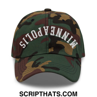 Upside Down Minneapolis Embroidered Unstructured Dad Hat Green Camo