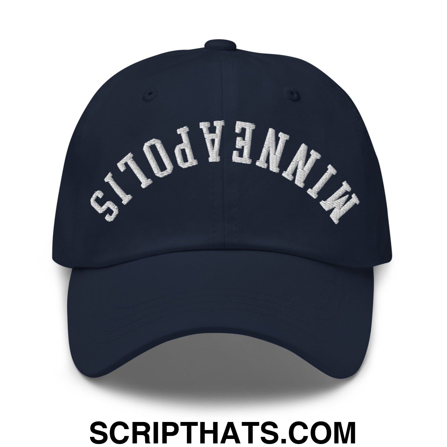 Upside Down Minneapolis Embroidered Unstructured Dad Hat Navy