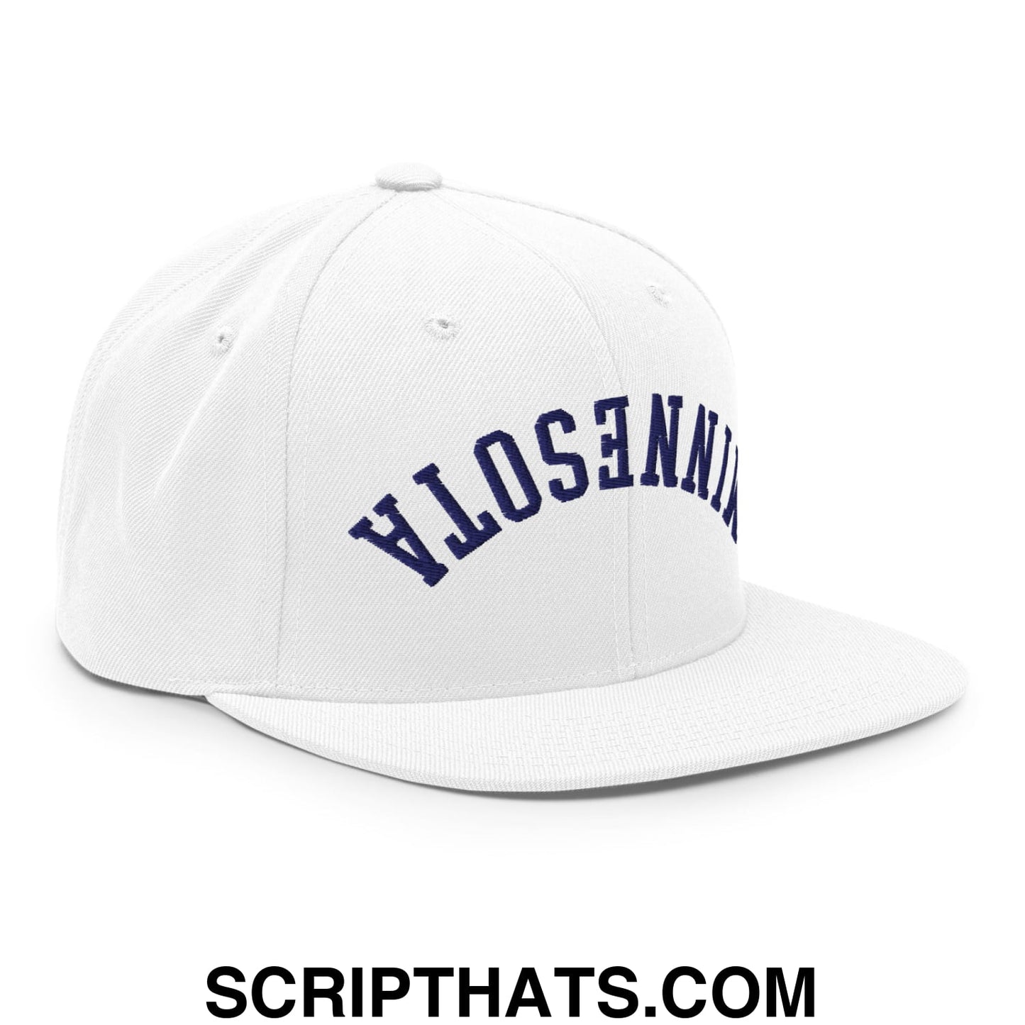 Upside Down Minnesota Basketball Embroidered Flat Bill Brim Snapback Hat White