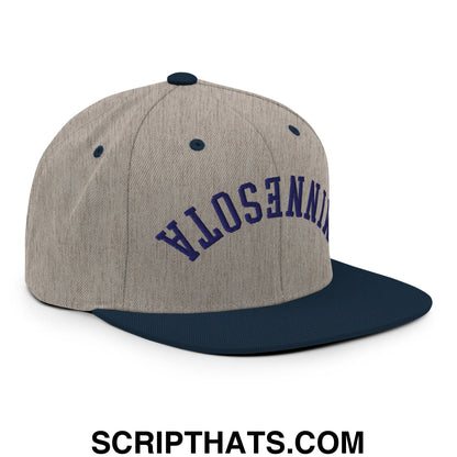 Upside Down Minnesota Basketball Embroidered Flat Bill Brim Snapback Hat Heather Grey Navy