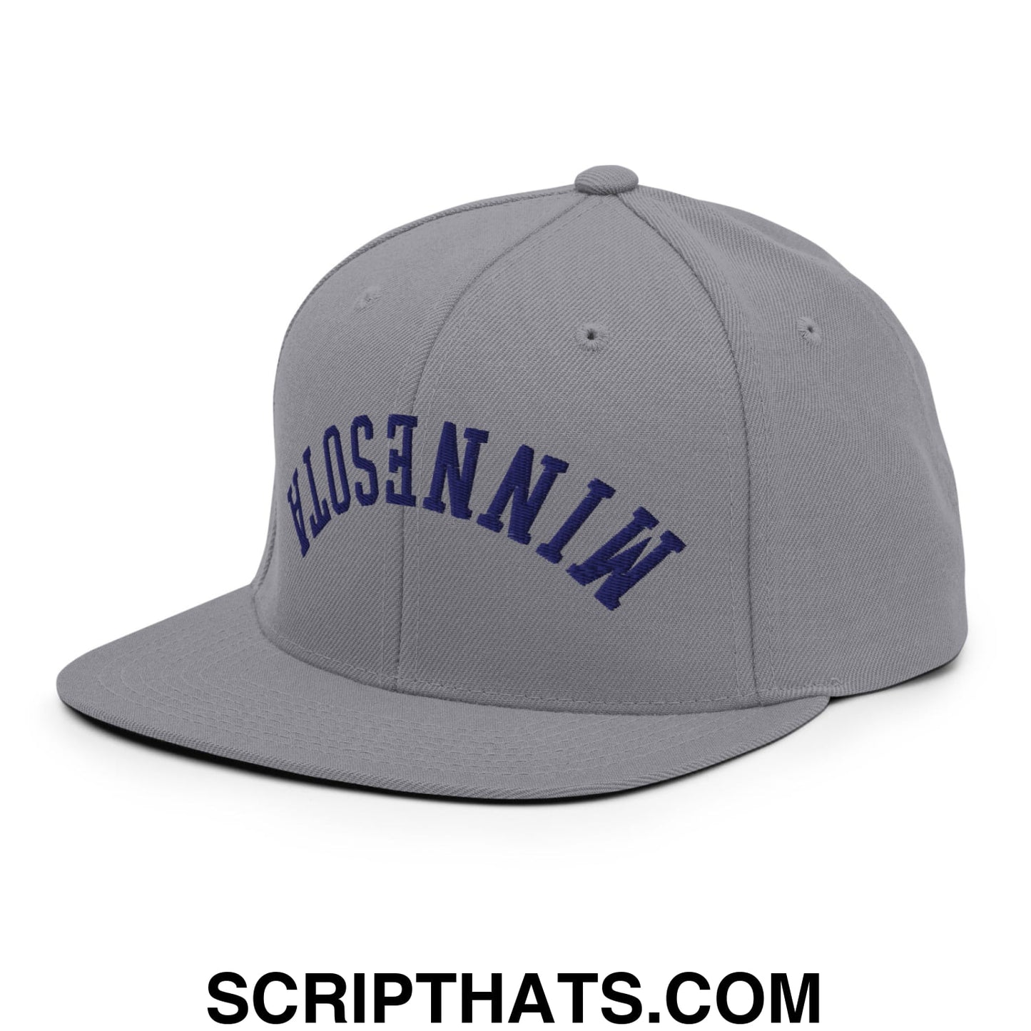 Upside Down Minnesota Basketball Embroidered Flat Bill Brim Snapback Hat Silver