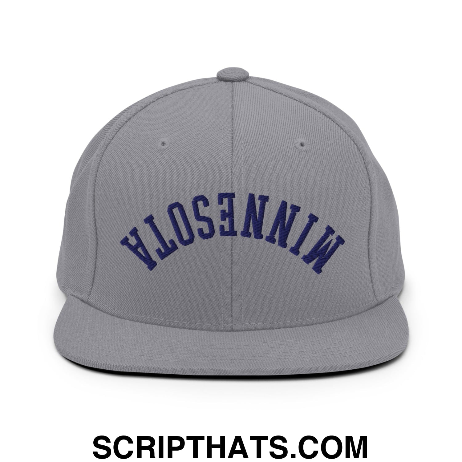 Upside Down Minnesota Basketball Embroidered Flat Bill Brim Snapback Hat Silver