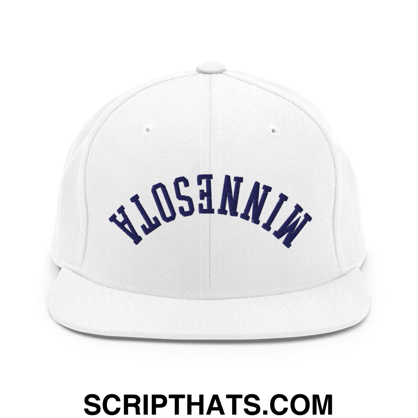 Upside Down Minnesota Basketball Embroidered Flat Bill Brim Snapback Hat White