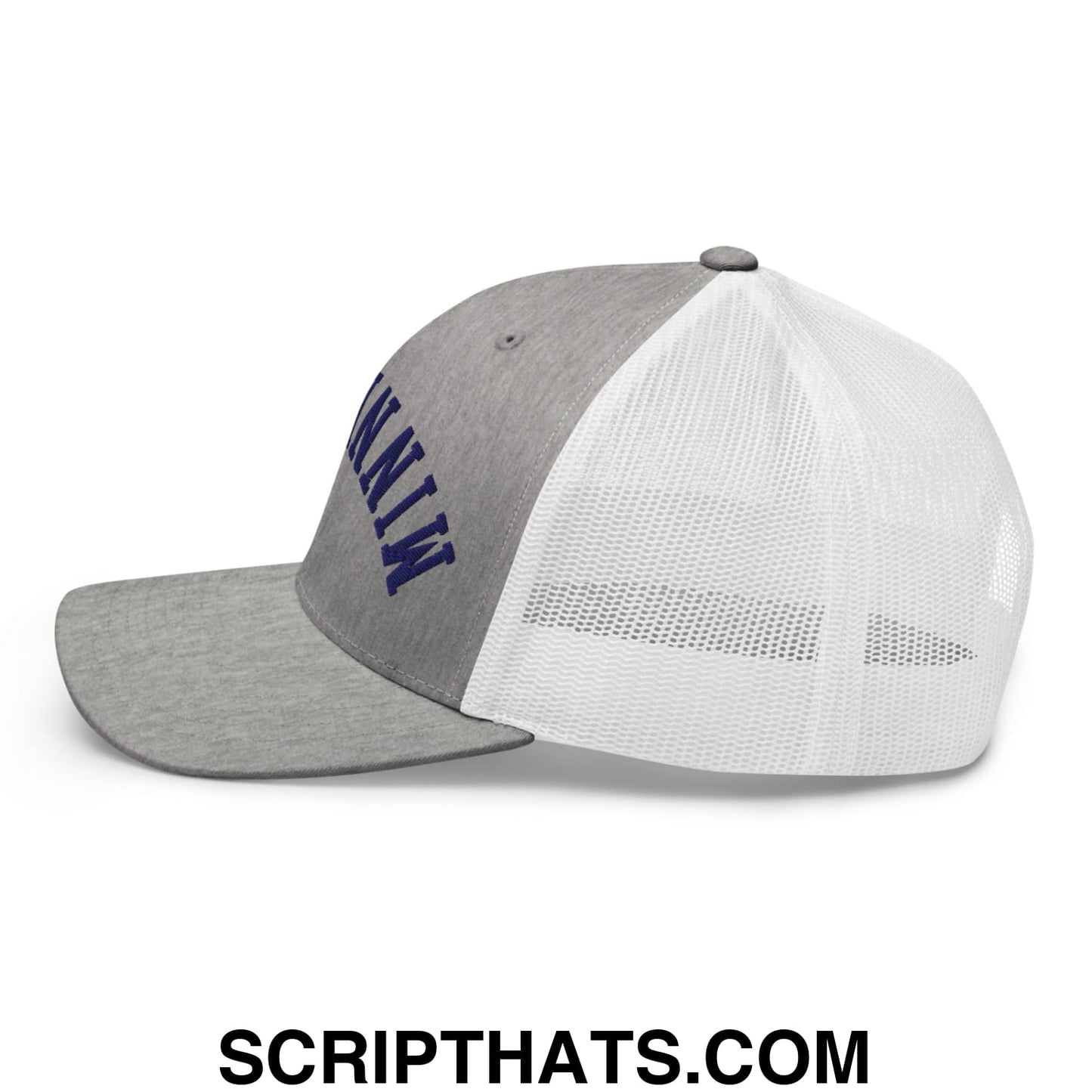 Upside Down Minnesota Basketball Embroidered Mesh Trucker Hat Heather Grey White