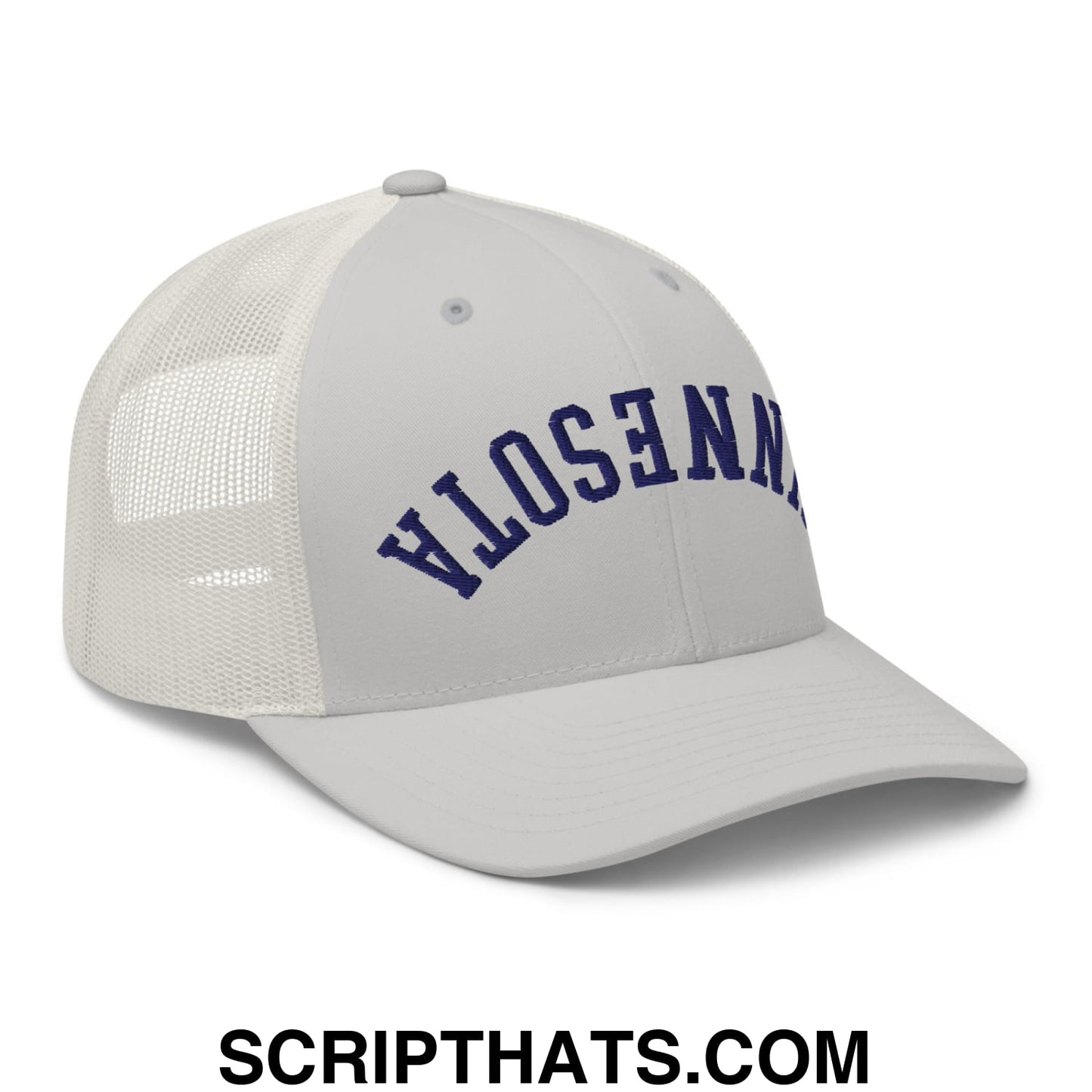 Upside Down Minnesota Basketball Embroidered Mesh Trucker Hat Silver