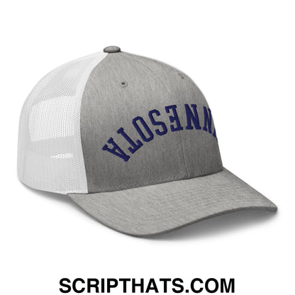 Upside Down Minnesota Basketball Embroidered Mesh Trucker Hat Heather Grey White