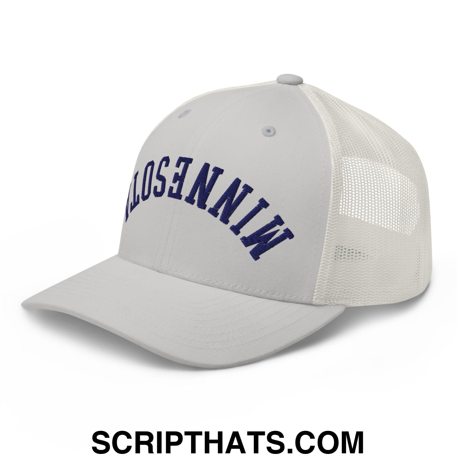 Upside Down Minnesota Basketball Embroidered Mesh Trucker Hat Silver