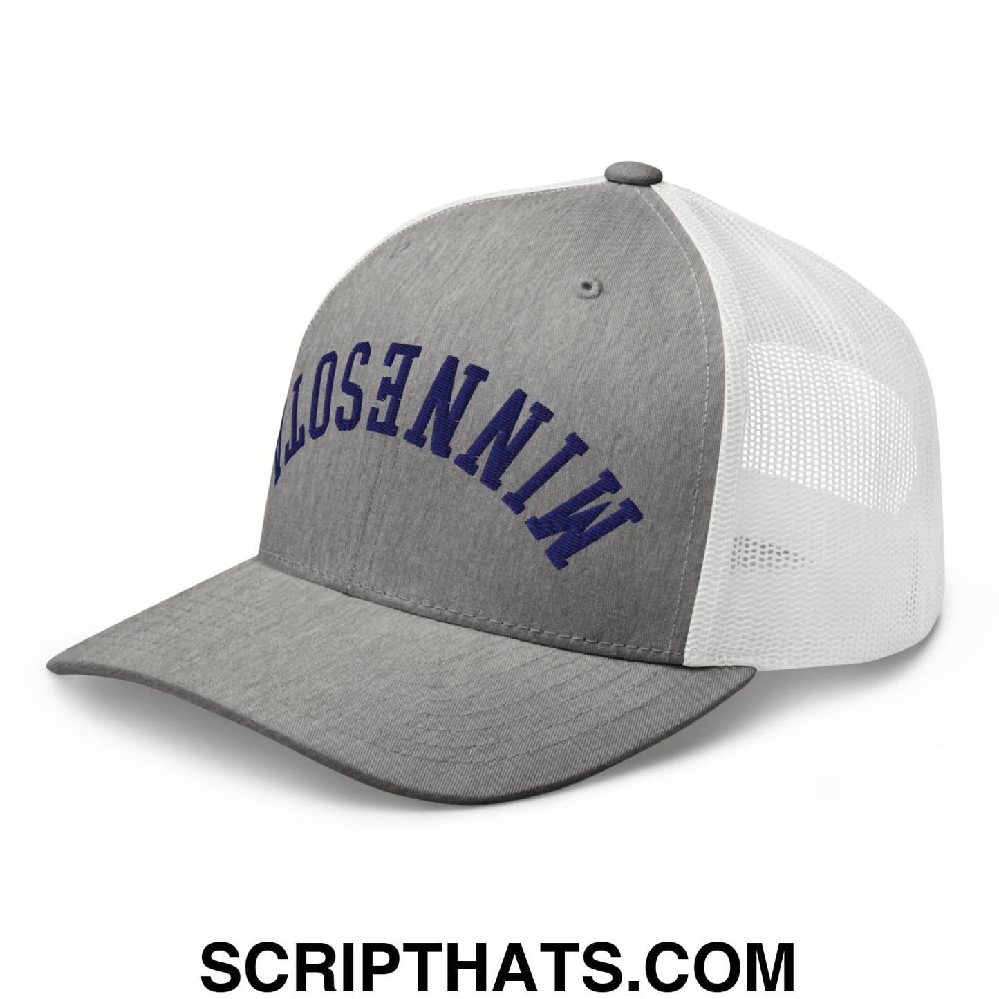 Upside Down Minnesota Basketball Embroidered Mesh Trucker Hat Heather Grey White
