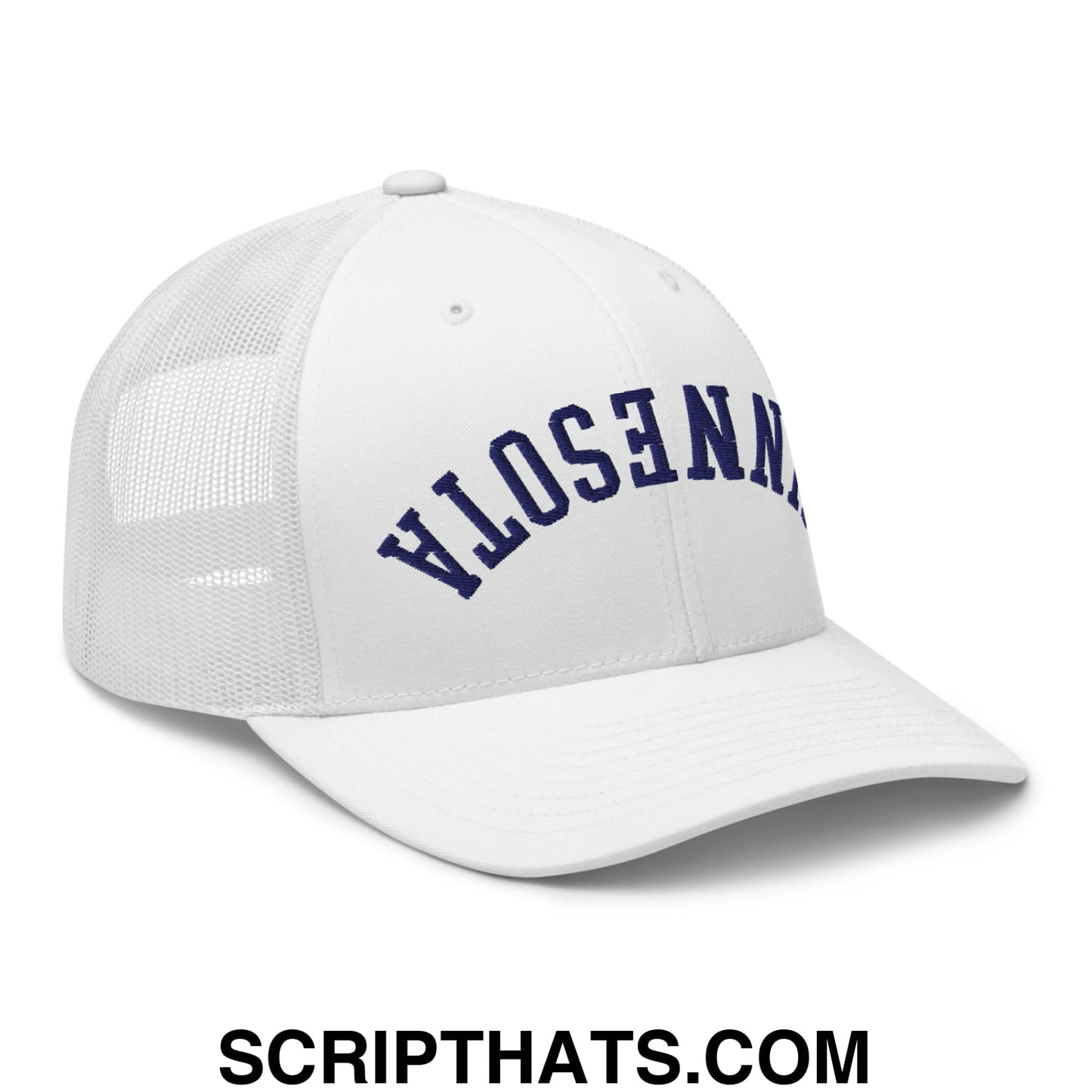Upside Down Minnesota Basketball Embroidered Mesh Trucker Hat White
