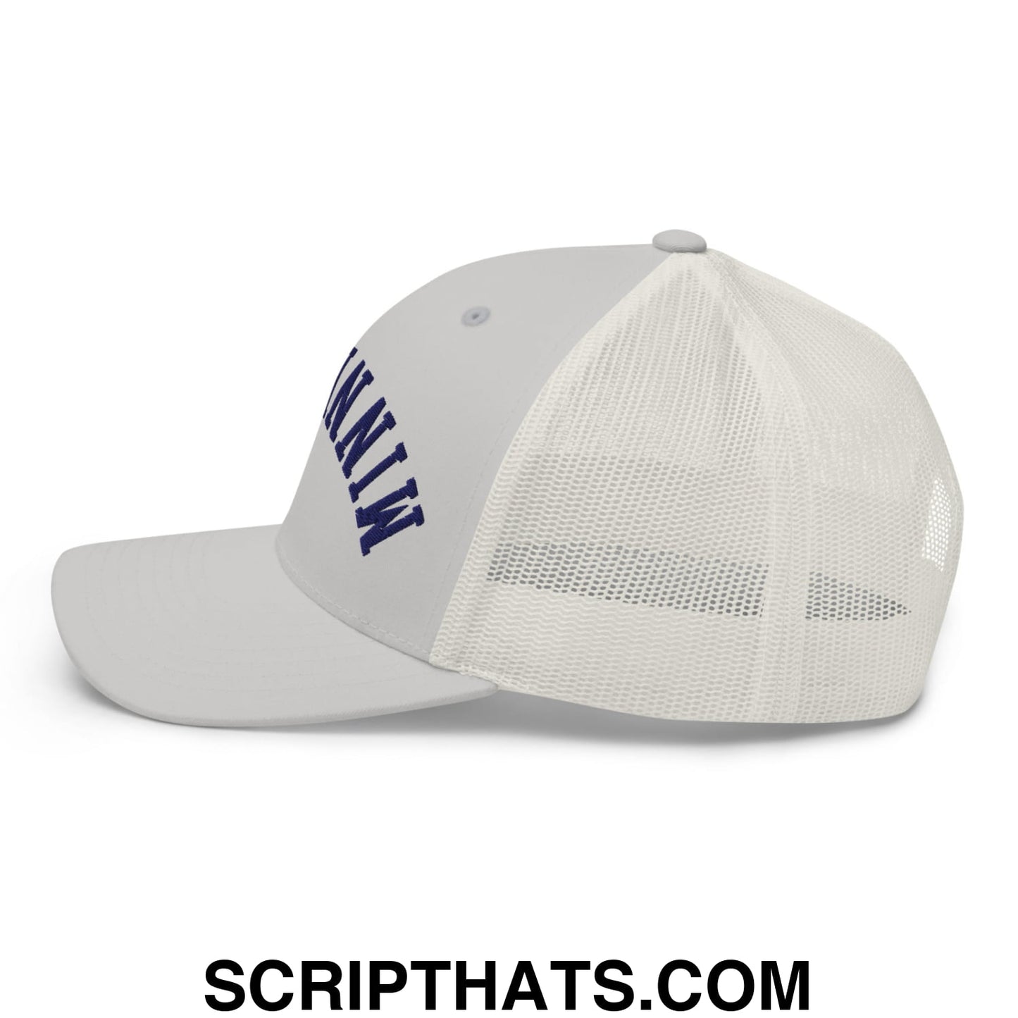 Upside Down Minnesota Basketball Embroidered Mesh Trucker Hat Silver