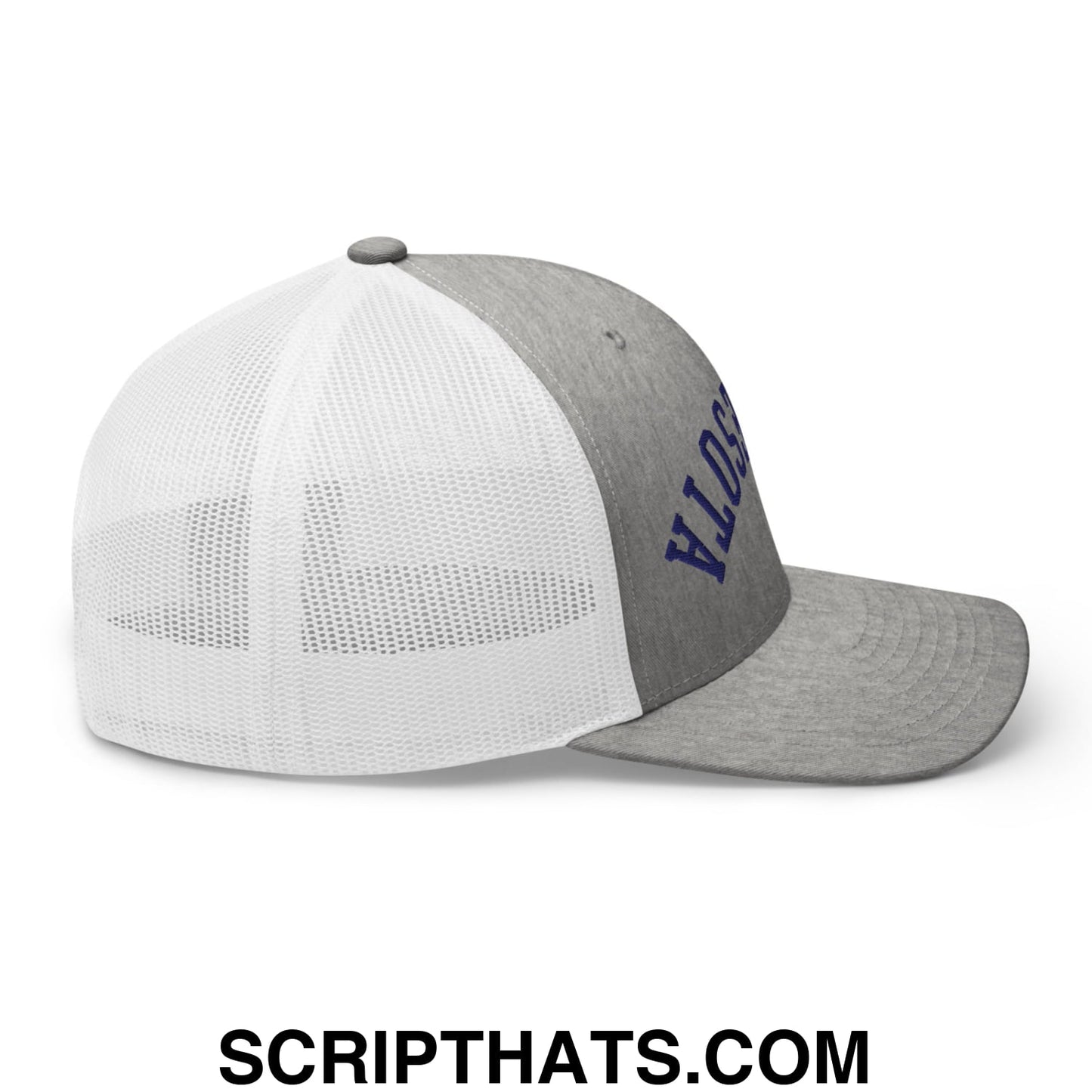 Upside Down Minnesota Basketball Embroidered Mesh Trucker Hat Heather Grey White