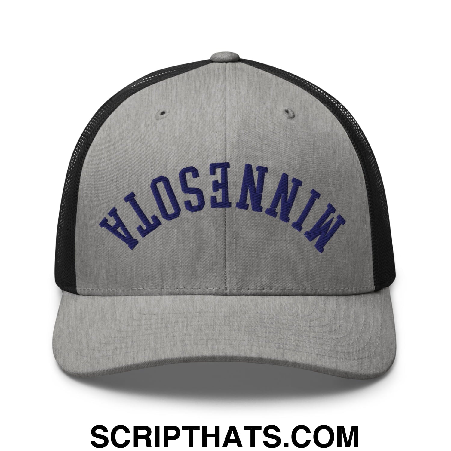 Upside Down Minnesota Basketball Embroidered Mesh Trucker Hat Heather Black