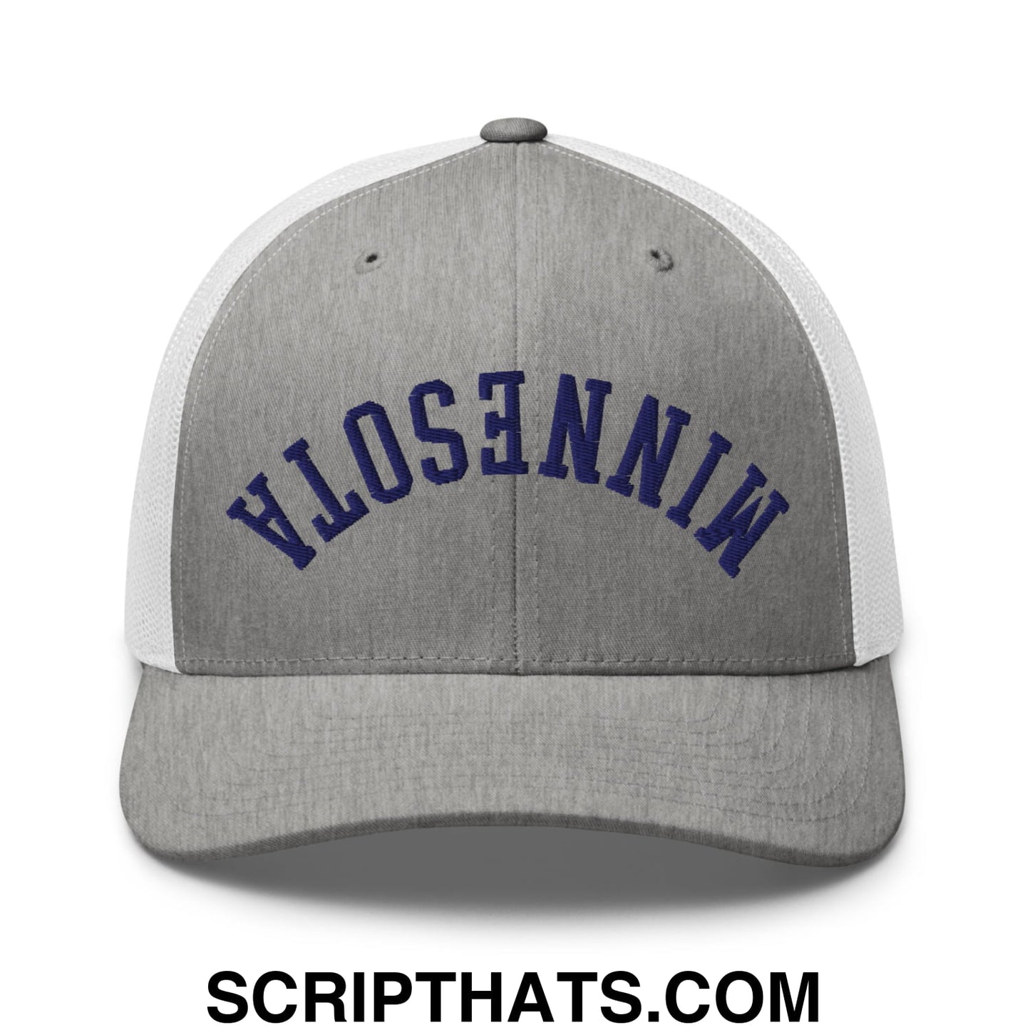 Upside Down Minnesota Basketball Embroidered Mesh Trucker Hat Heather Grey White