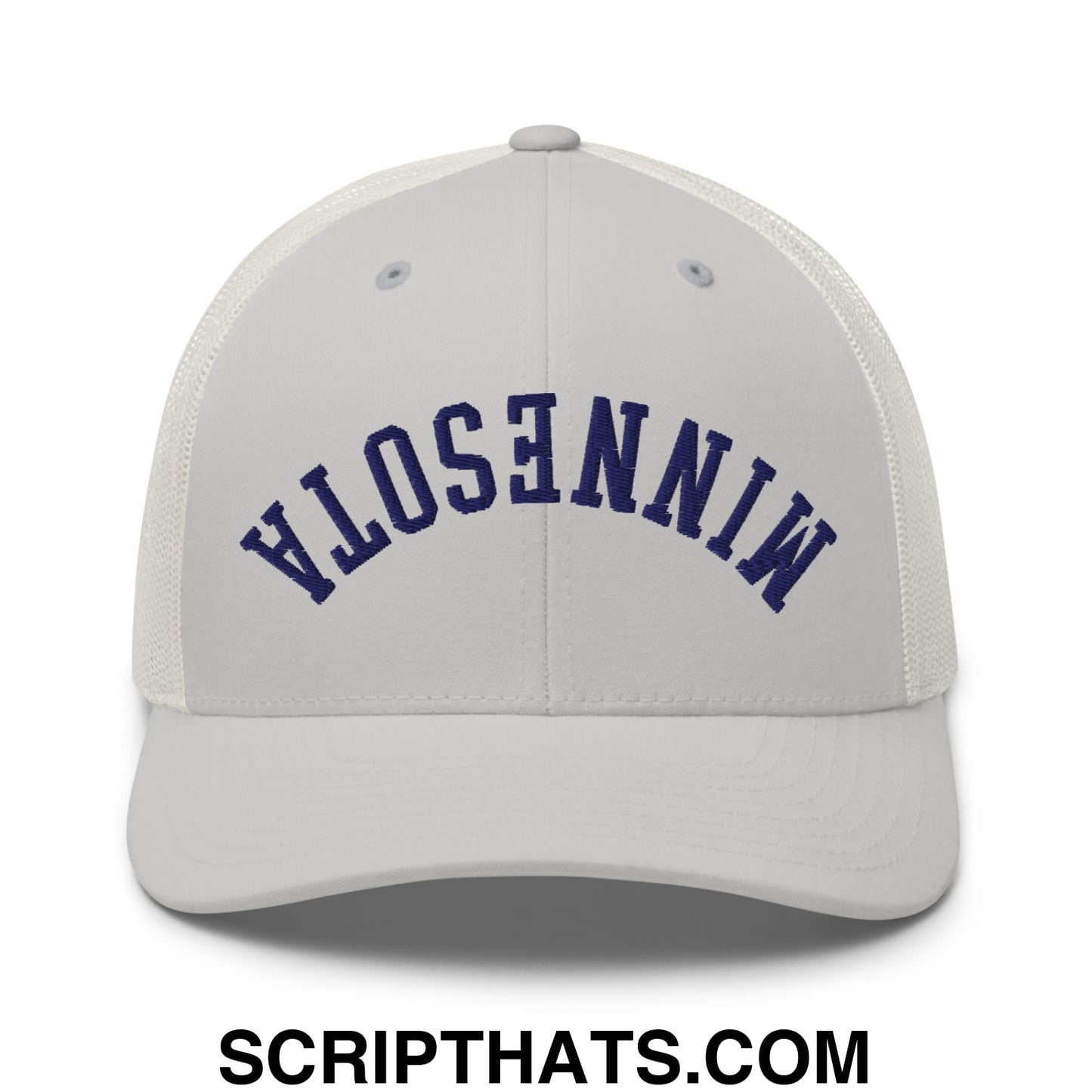 Upside Down Minnesota Basketball Embroidered Mesh Trucker Hat Silver