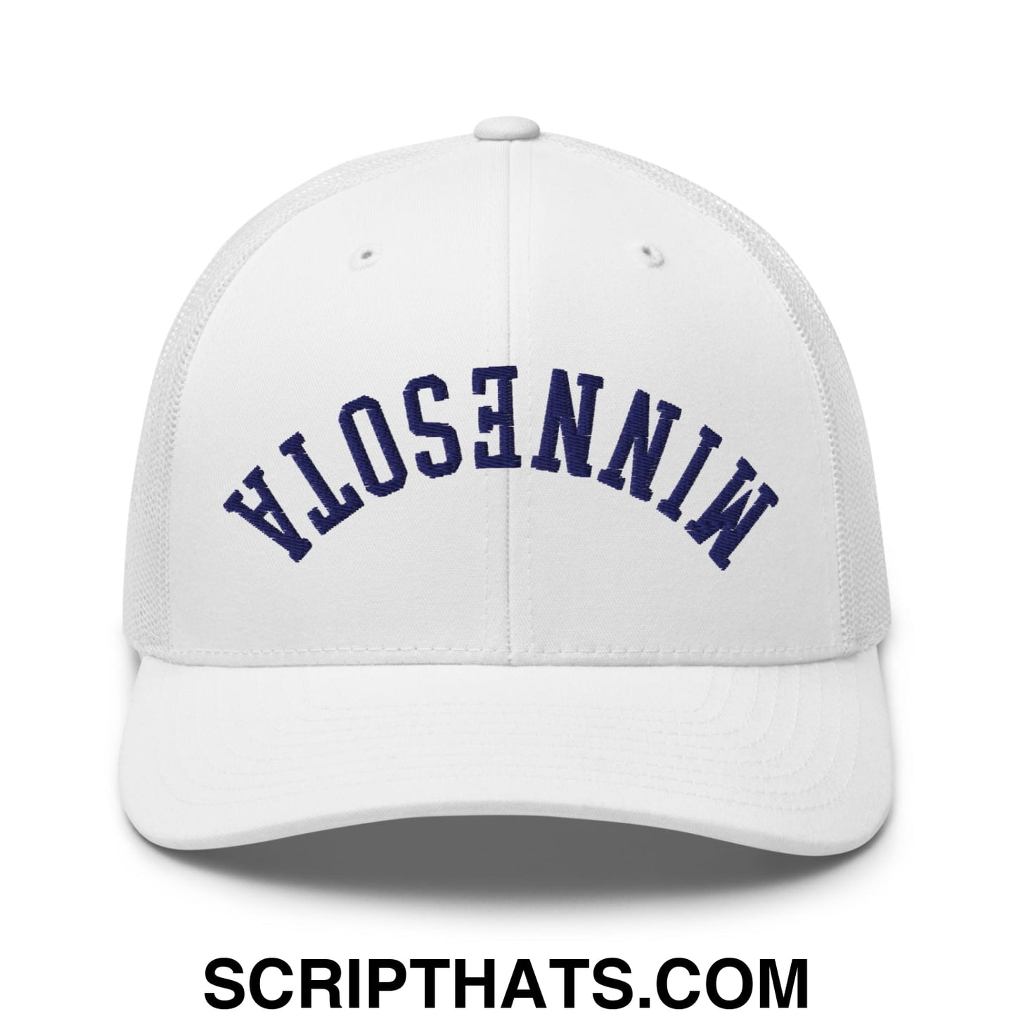 Upside Down Minnesota Basketball Embroidered Mesh Trucker Hat White