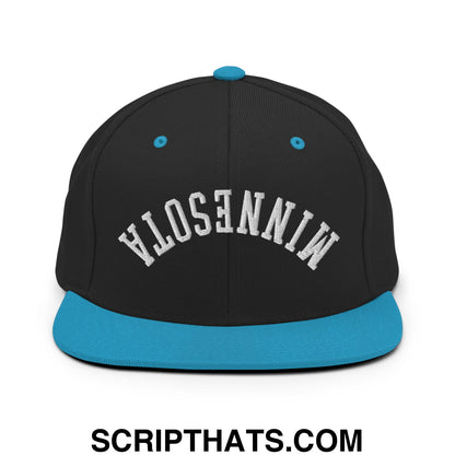 Upside Down Minnesota Embroidered Flat Bill Brim Snapback Hat Black Teal