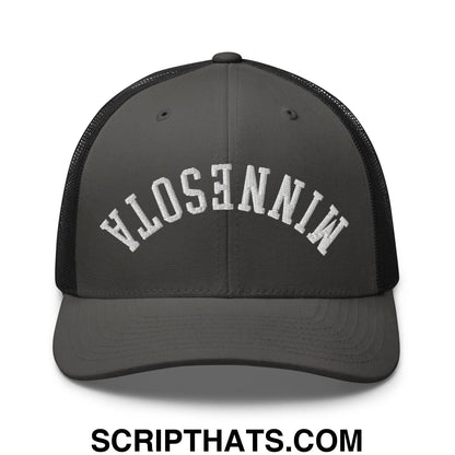 Upside Down Minnesota Embroidered Mesh Trucker Hat Charcoal Black