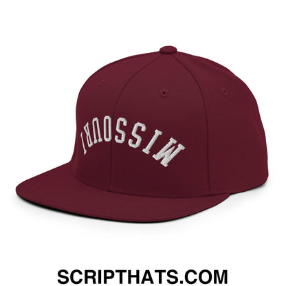 Upside Down Missouri Embroidered Flat Bill Brim Snapback Hat Maroon