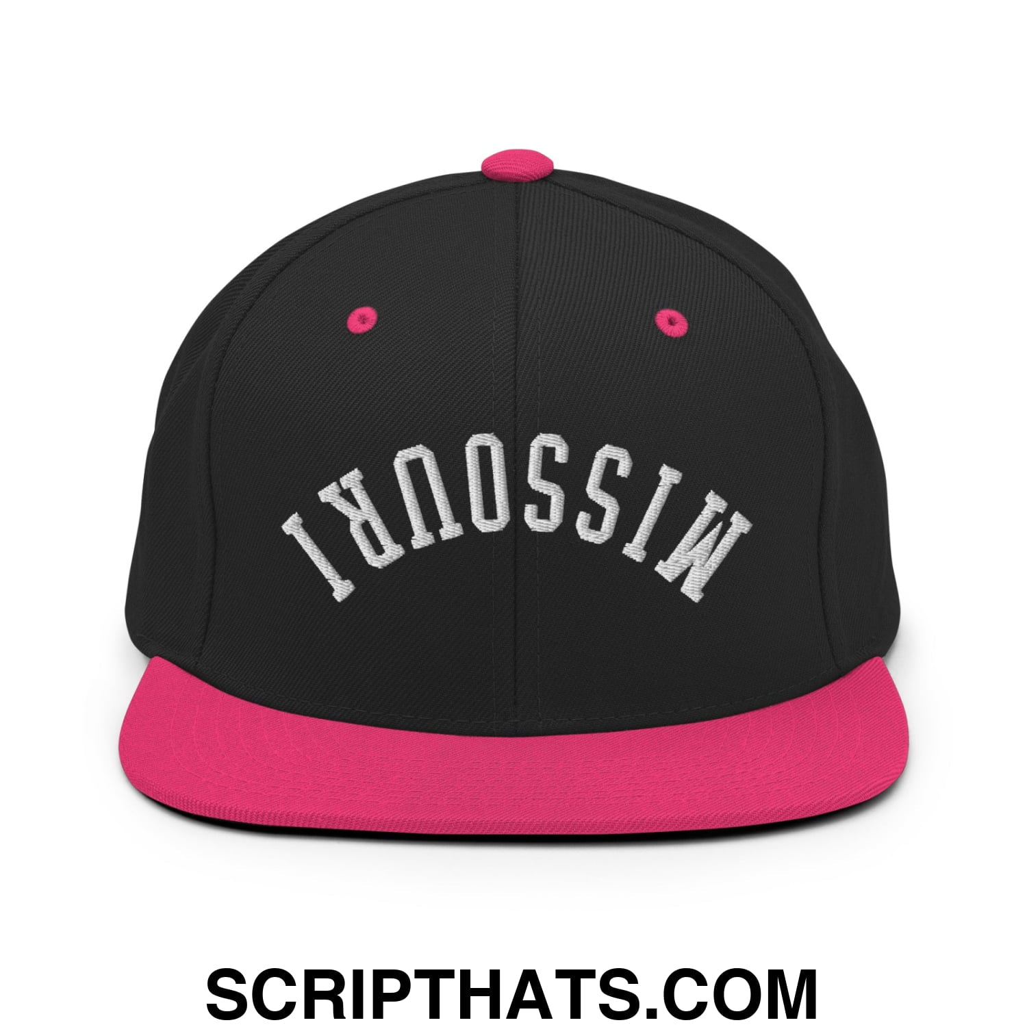 Upside Down Missouri Embroidered Flat Bill Brim Snapback Hat Black Neon Pink