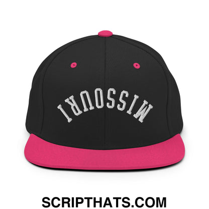 Upside Down Missouri Embroidered Flat Bill Brim Snapback Hat Black Neon Pink