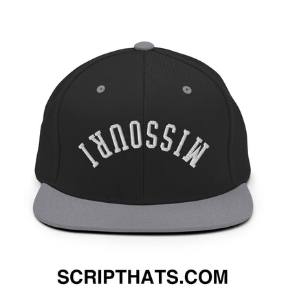 Upside Down Missouri Embroidered Flat Bill Brim Snapback Hat Black Silver