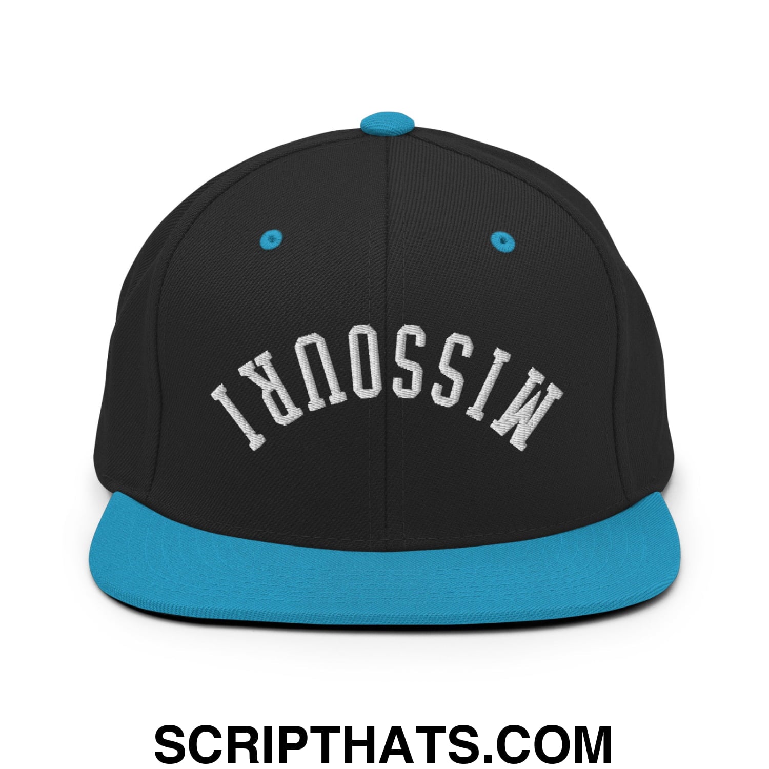 Upside Down Missouri Embroidered Flat Bill Brim Snapback Hat Black Teal