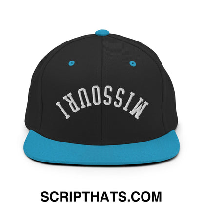 Upside Down Missouri Embroidered Flat Bill Brim Snapback Hat Black Teal