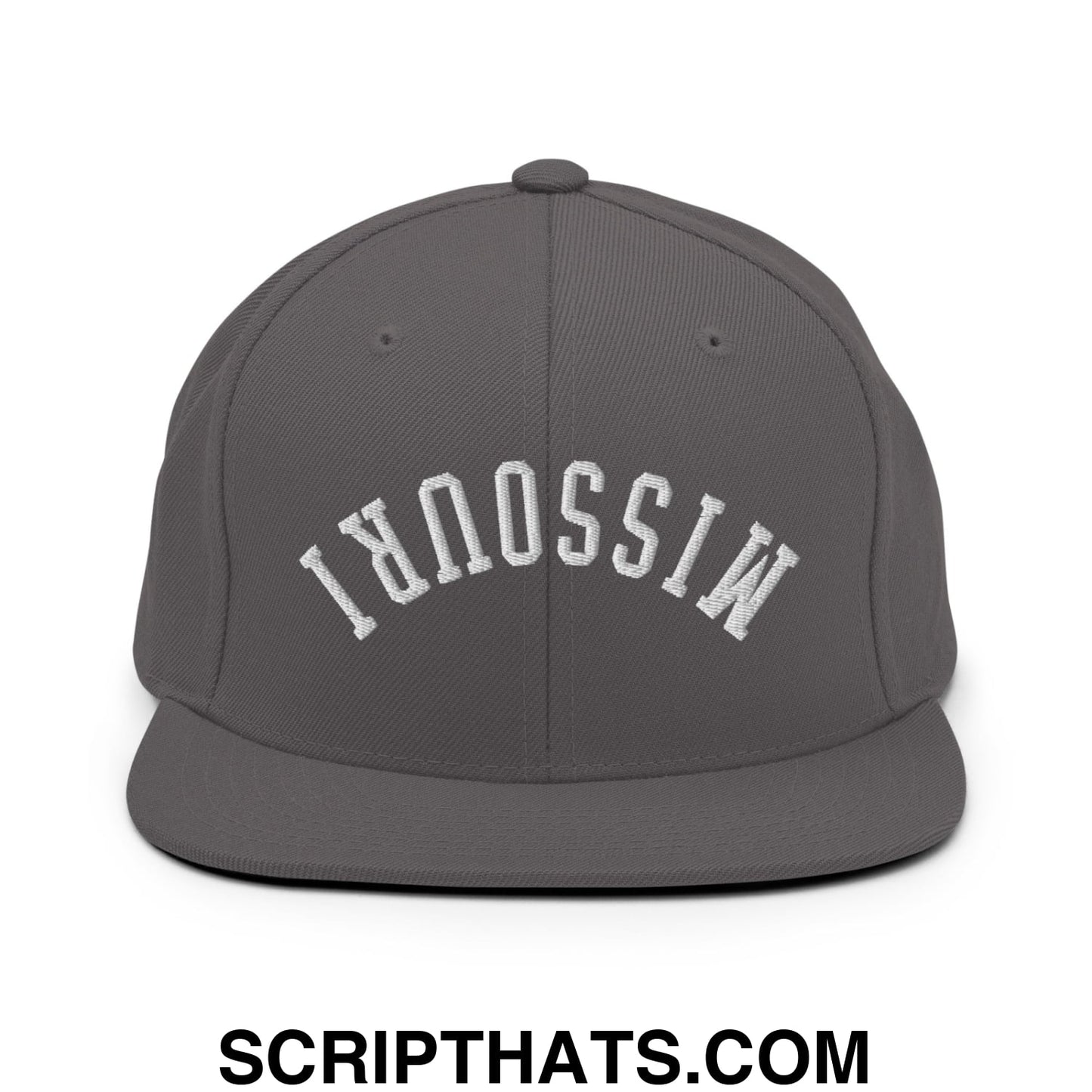 Upside Down Missouri Embroidered Flat Bill Brim Snapback Hat Dark Grey