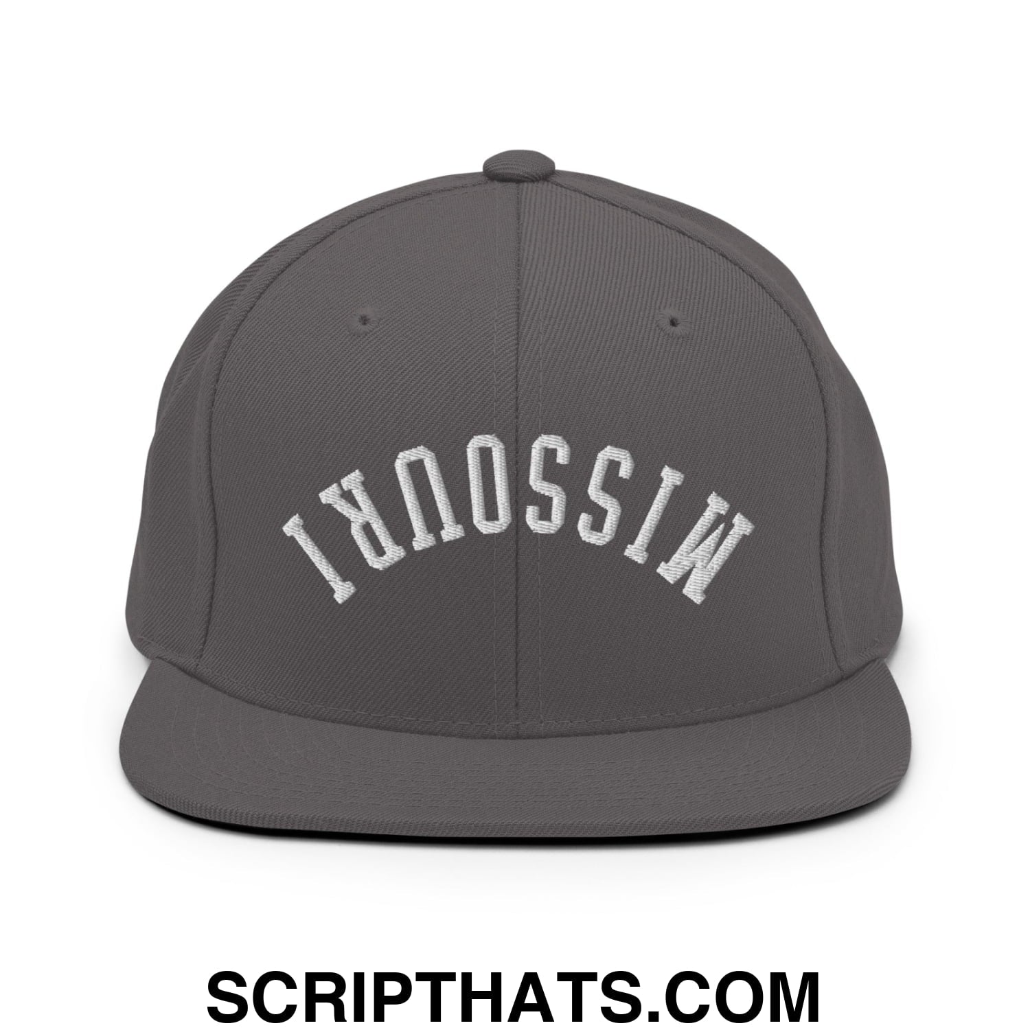 Upside Down Missouri Embroidered Flat Bill Brim Snapback Hat Dark Grey