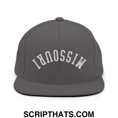 Upside Down Missouri Embroidered Flat Bill Brim Snapback Hat Dark Grey