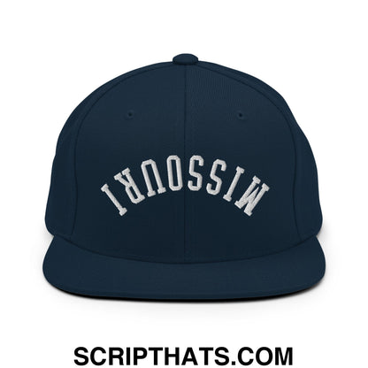 Upside Down Missouri Embroidered Flat Bill Brim Snapback Hat Dark Navy