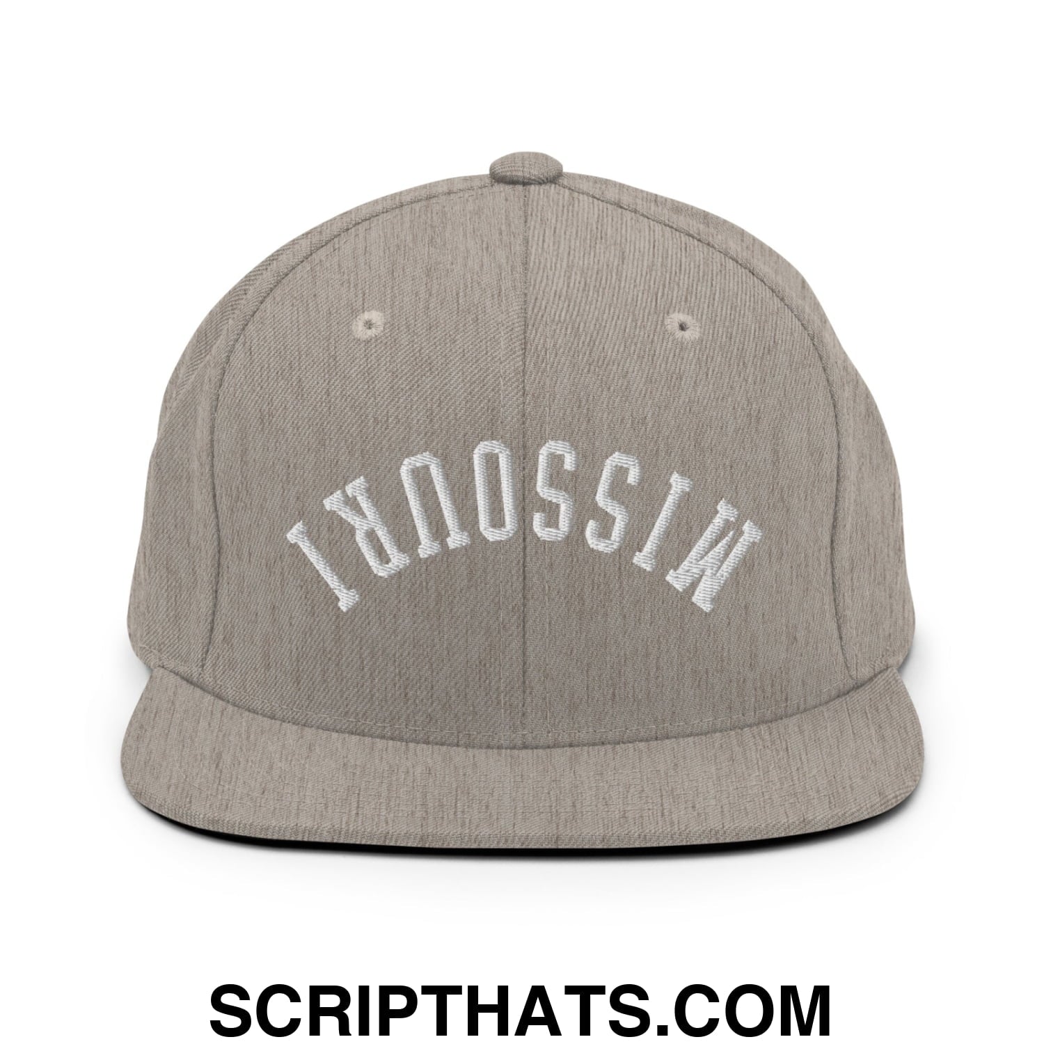 Upside Down Missouri Embroidered Flat Bill Brim Snapback Hat Heather Grey