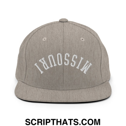 Upside Down Missouri Embroidered Flat Bill Brim Snapback Hat Heather Grey