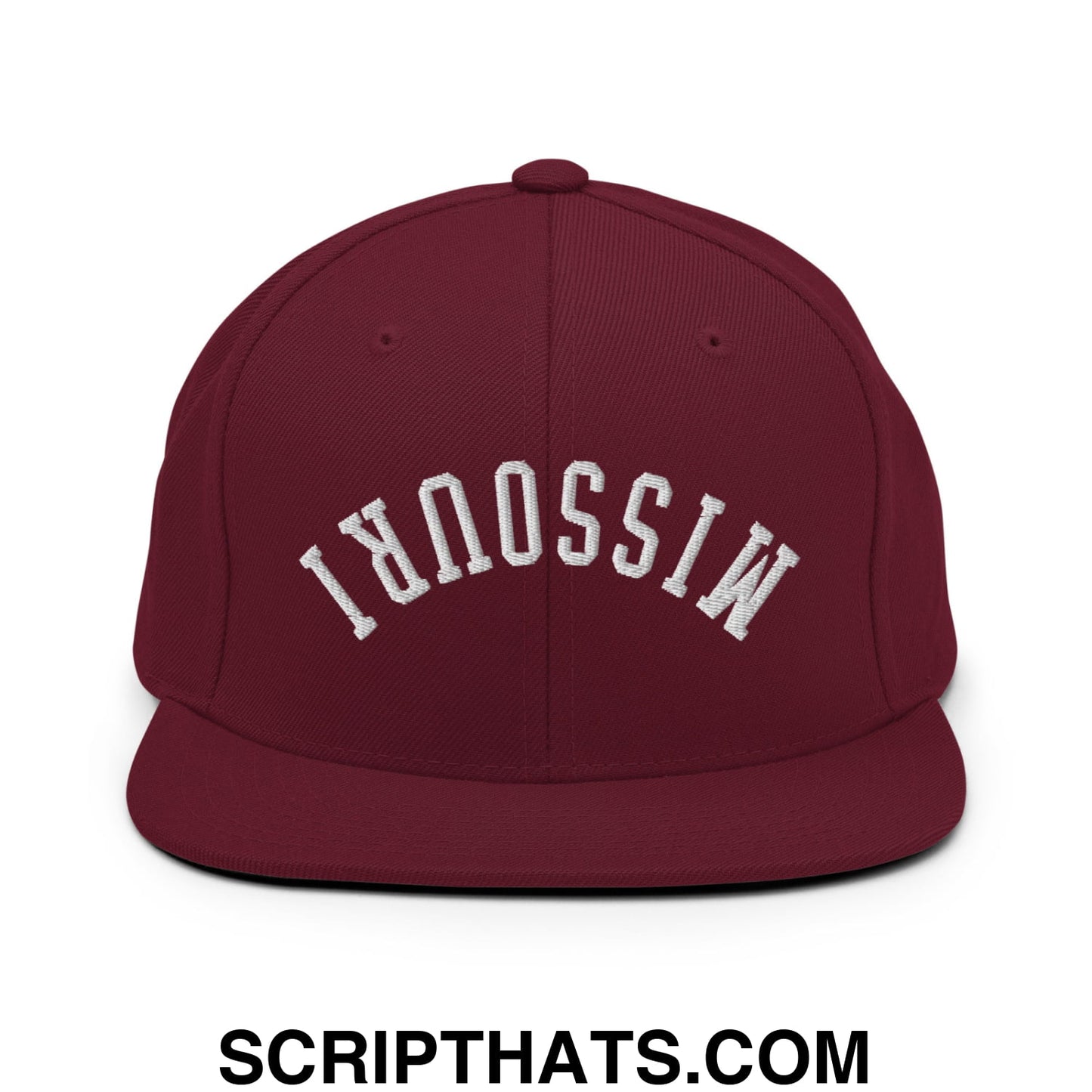 Upside Down Missouri Embroidered Flat Bill Brim Snapback Hat Maroon